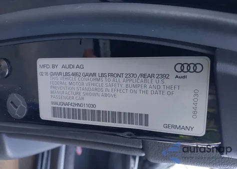 2017 Audi A4 2.0T Premium from USA, damaged, VIN WAUGNAF42HN011030